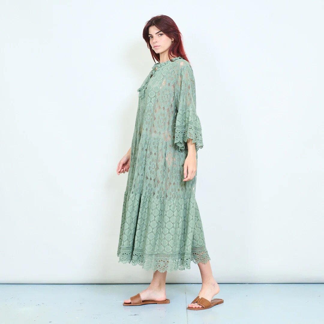 TDLRM Lace Ruffle Maxi Dress — Olive