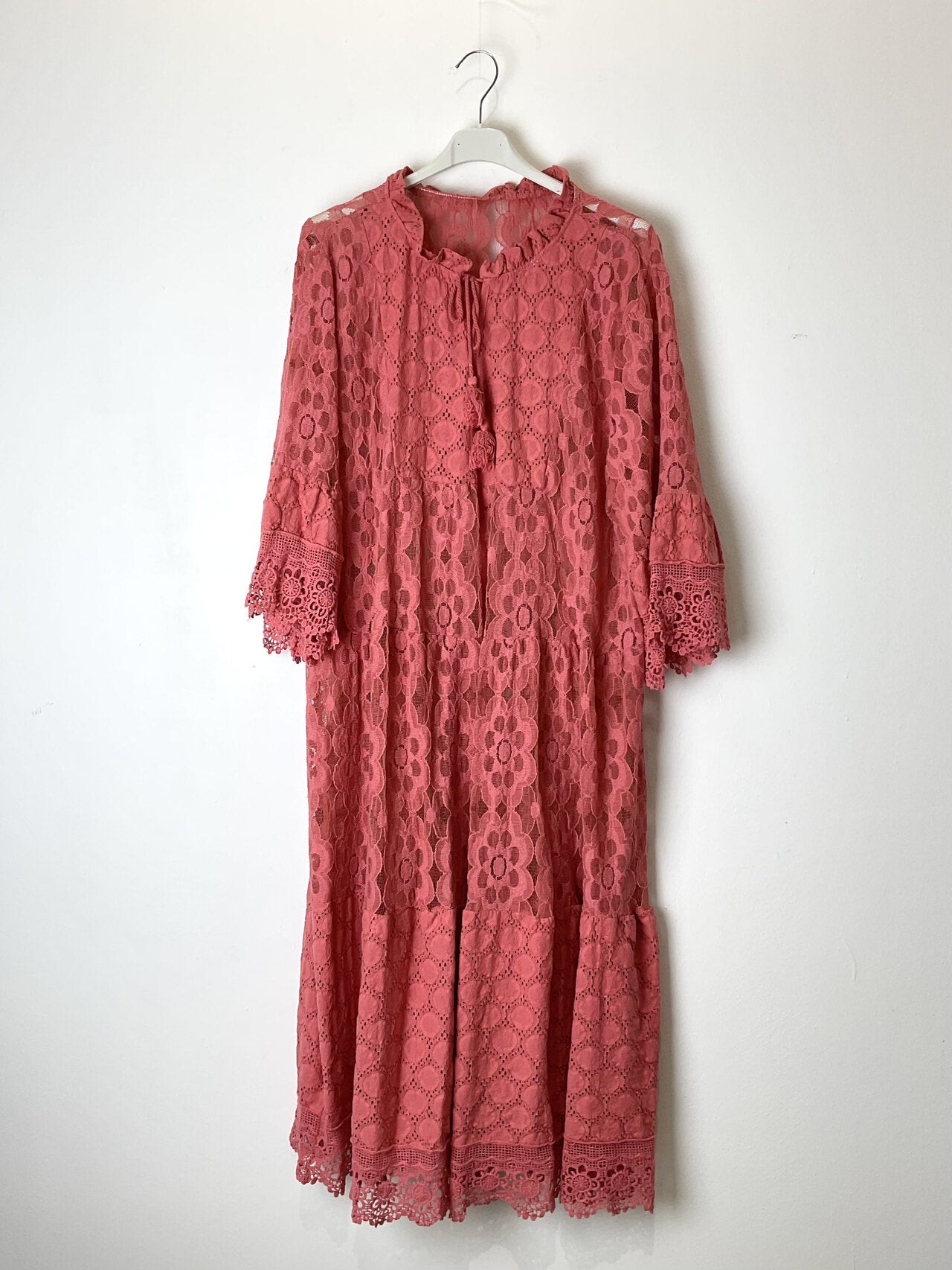 TDLRM Lace Ruffle Maxi Dress — Red