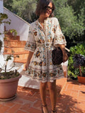ESTRDCH Printed Ruffle Shirt Dress Chocolate