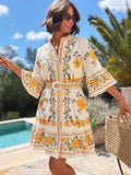 ESTRDLY Printed Ruffle Shirt Dress Light Yellow