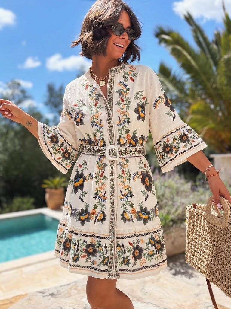 ESTRDBK Printed Ruffle Shirt Dress Black