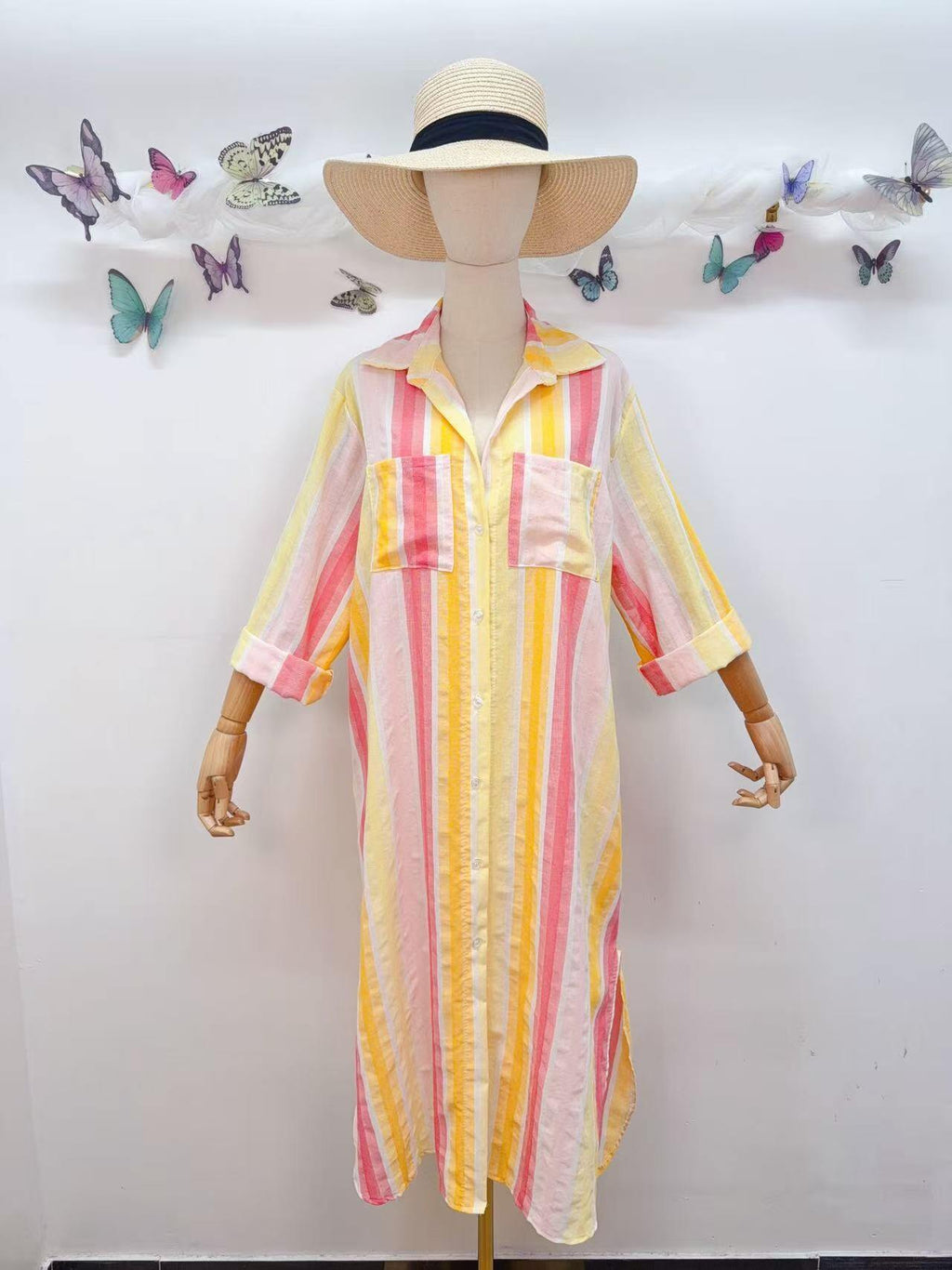 Loowie Striped Button-Up Dress in Yellow