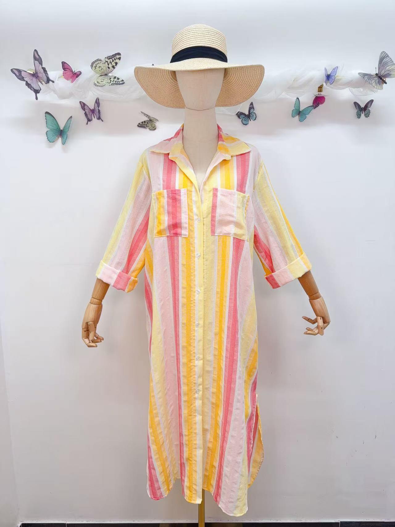 Loowie Striped Button-Up Dress in Yellow