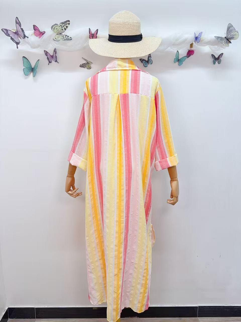 Loowie Striped Button-Up Dress in Yellow
