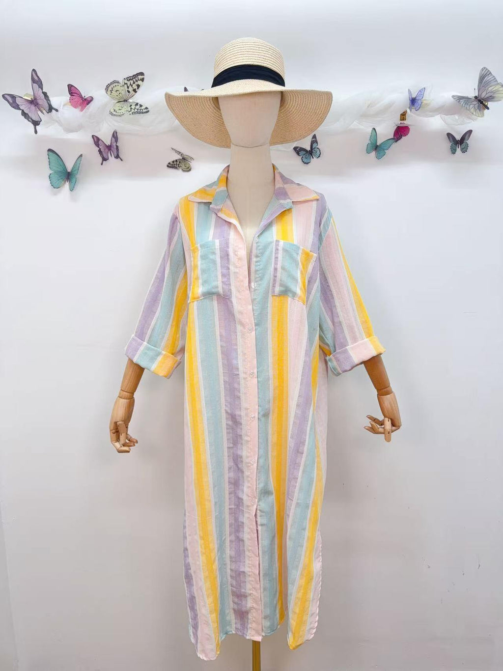 Loowie Striped Button-Up Dress in Lilac