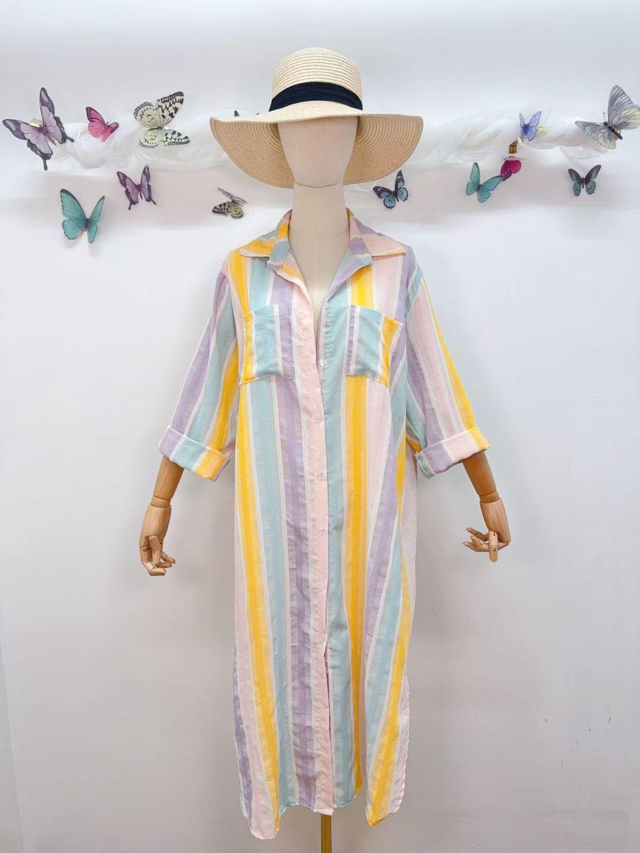 Loowie Striped Button-Up Dress in Lilac