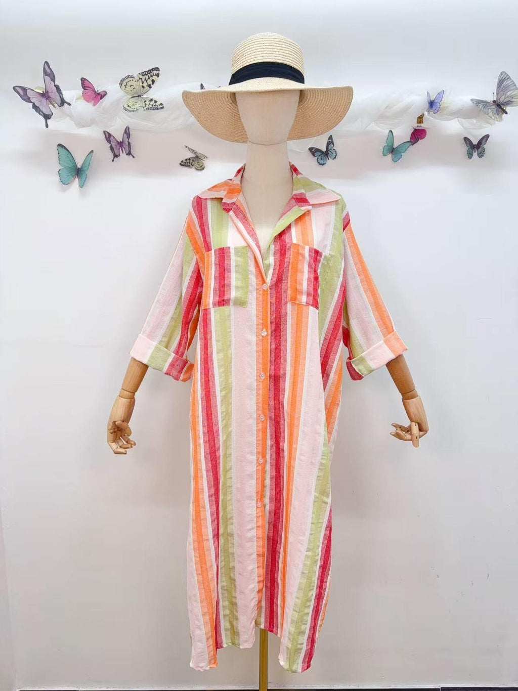 Loowie Striped Button-Up Dress in Red