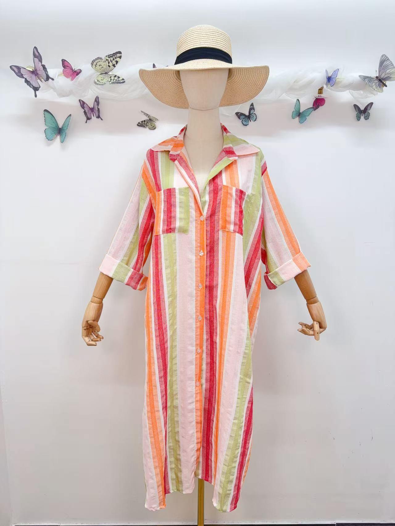 Loowie Striped Button-Up Dress in Red