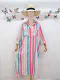 Loowie Striped Button-Up Dress in Turquoise