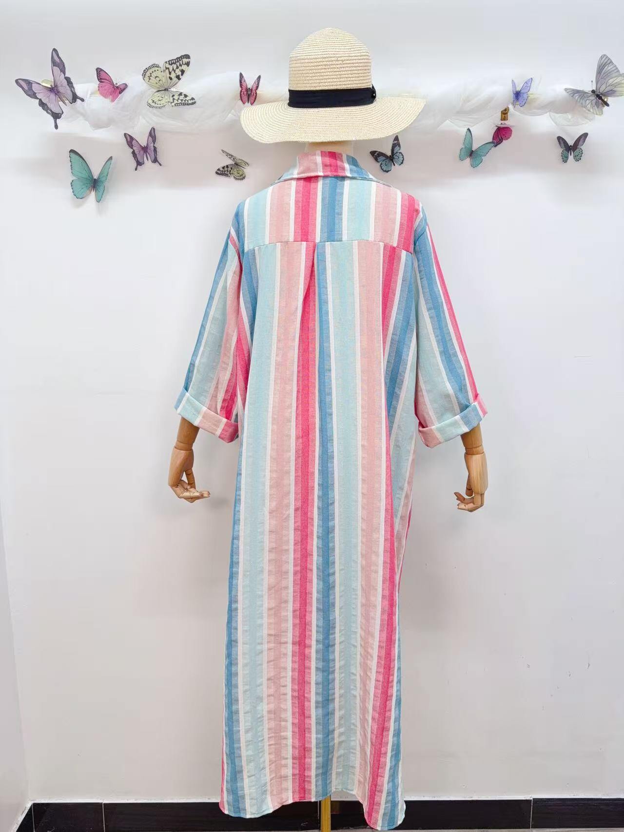 Loowie Striped Button-Up Dress in Turquoise