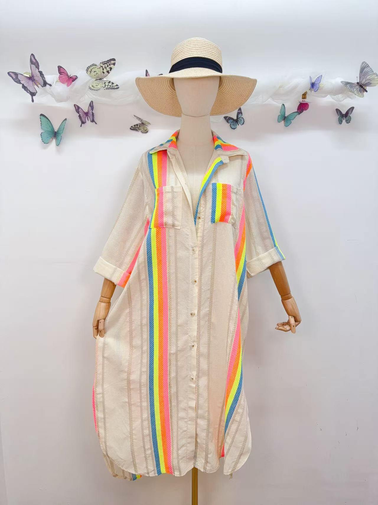 Loowie Button-Up Lurex Dress in Ecru