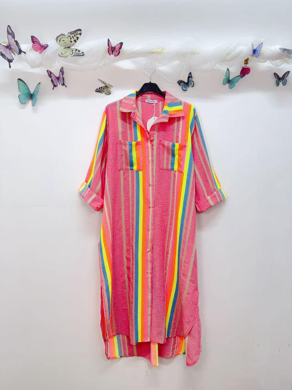 Loowie Button-Up Lurex Dress in Fuchsia
