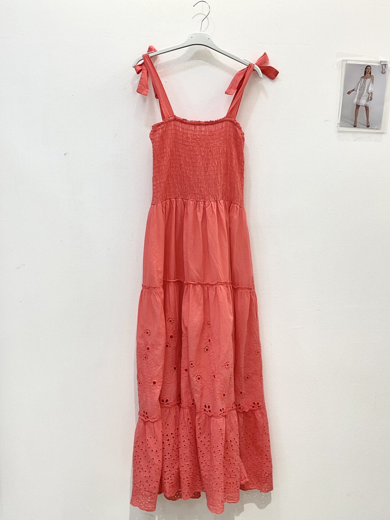 TDETM Eyelet Tiered Maxi Dress — Coral