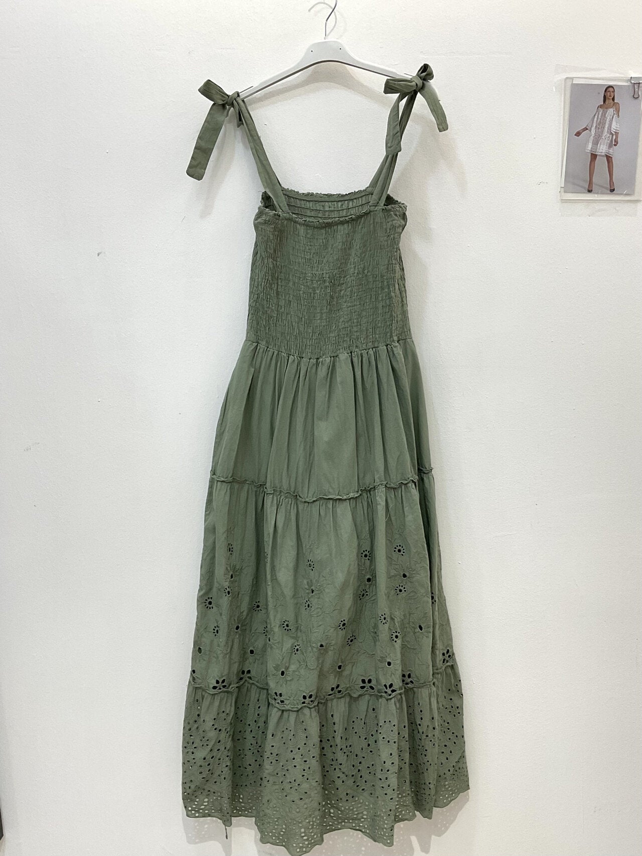 TDETM Eyelet Tiered Maxi Dress — Olive