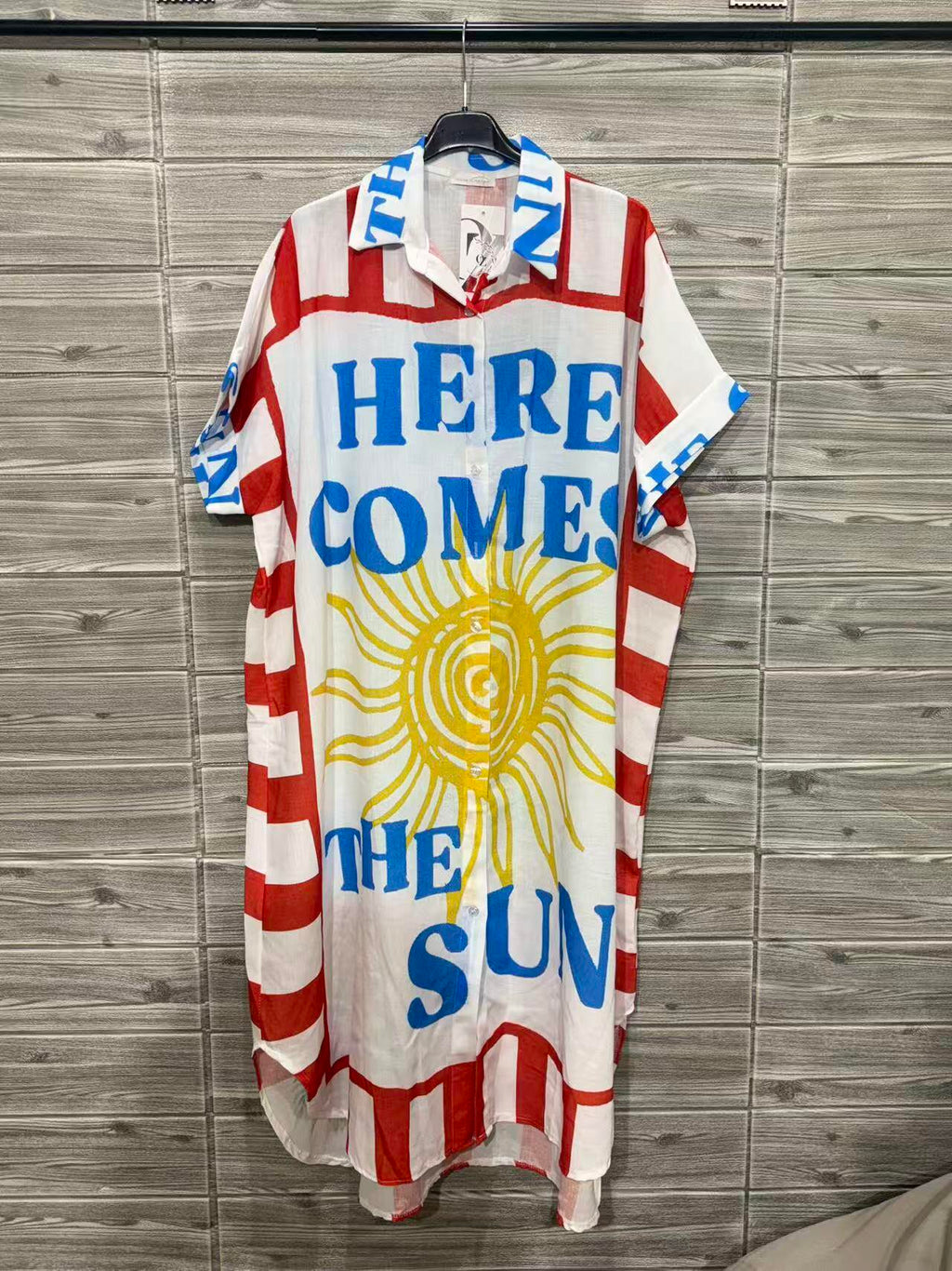 ZOLSDWH Tropical Sun Long Shirt Dress White