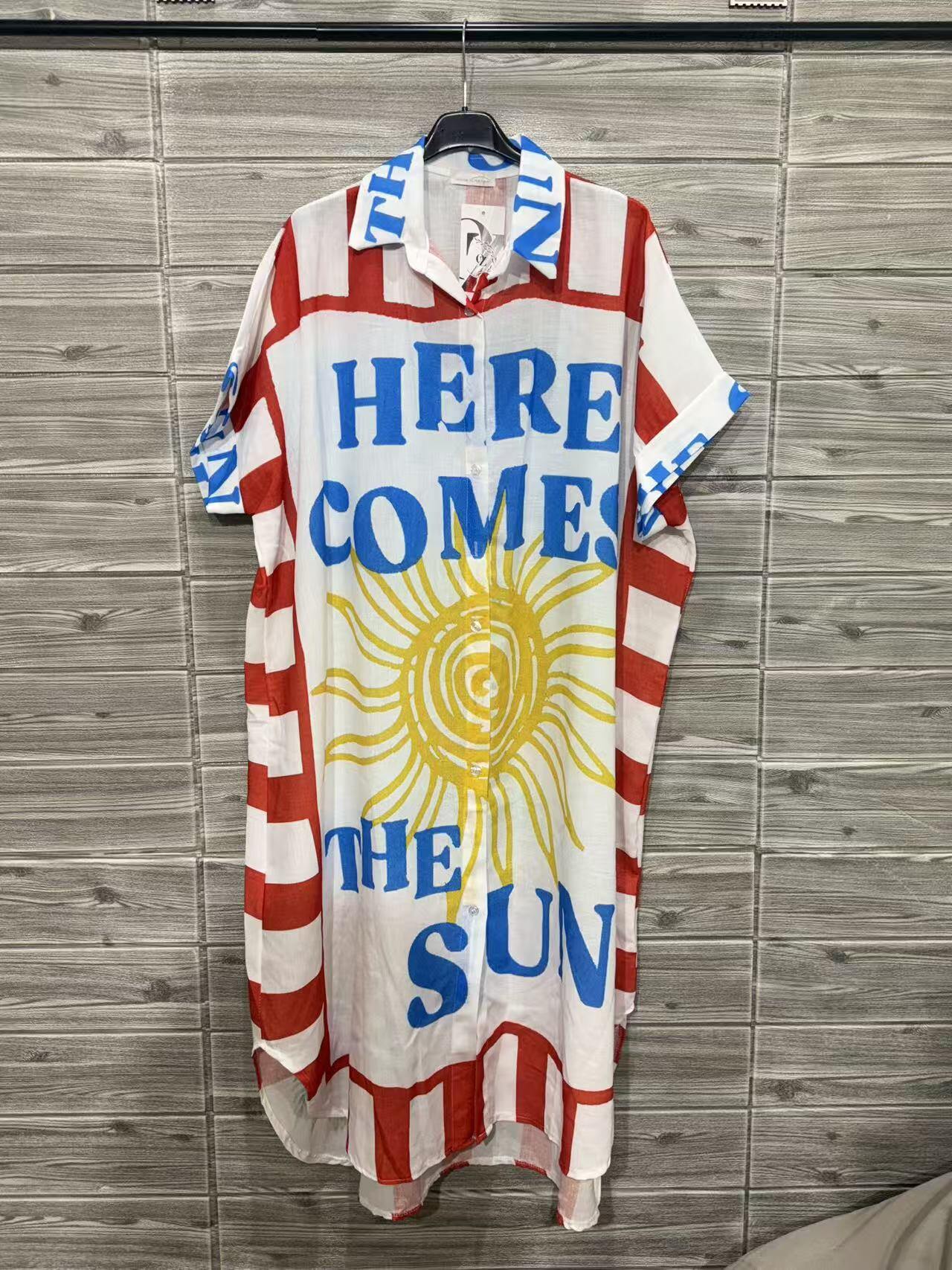 ZOLSDWH Tropical Sun Long Shirt Dress White