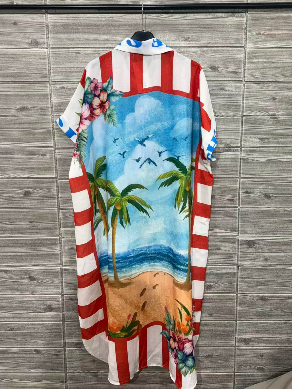 ZOLSDWH Tropical Sun Long Shirt Dress White