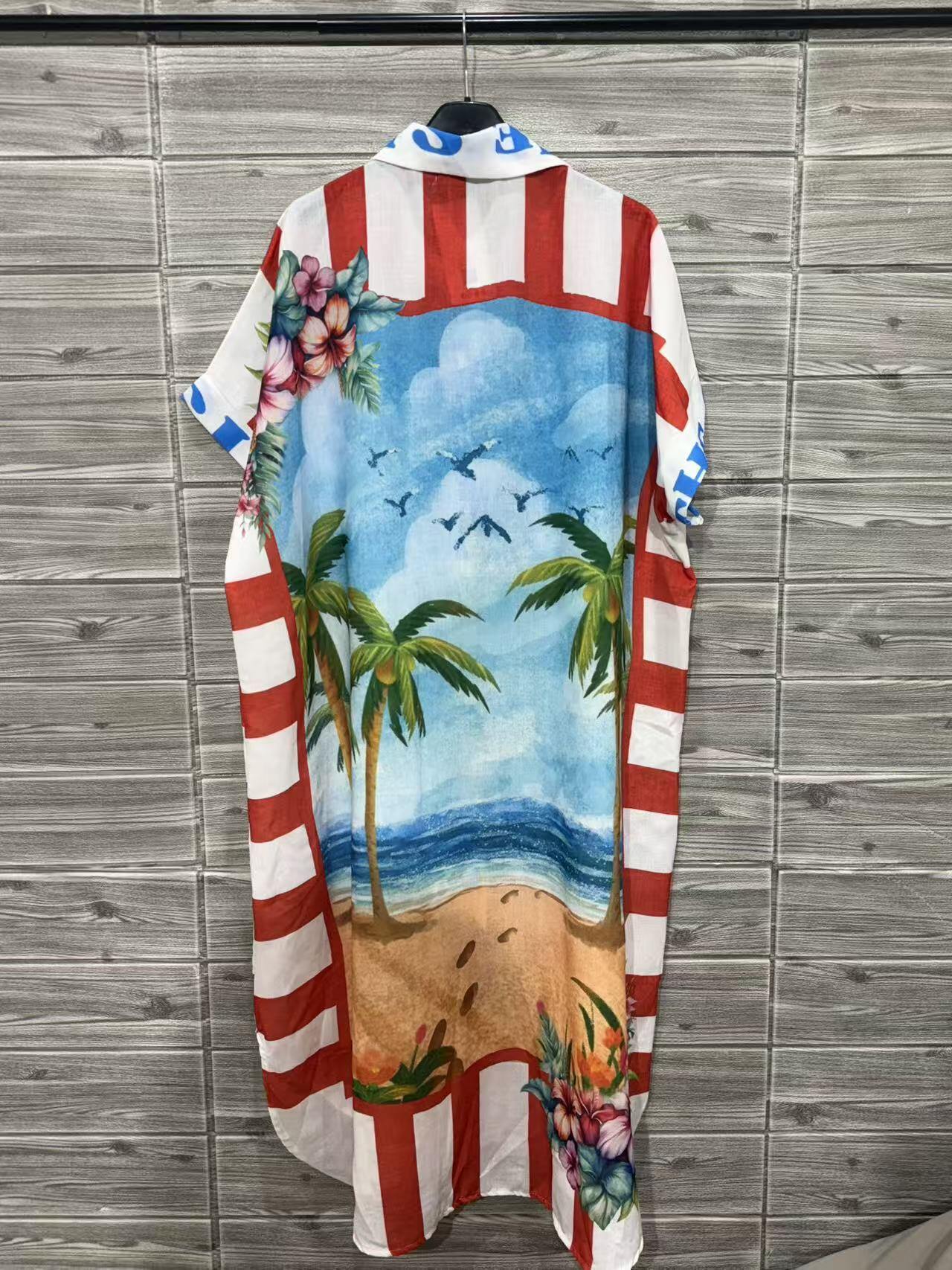 ZOLSDWH Tropical Sun Long Shirt Dress White