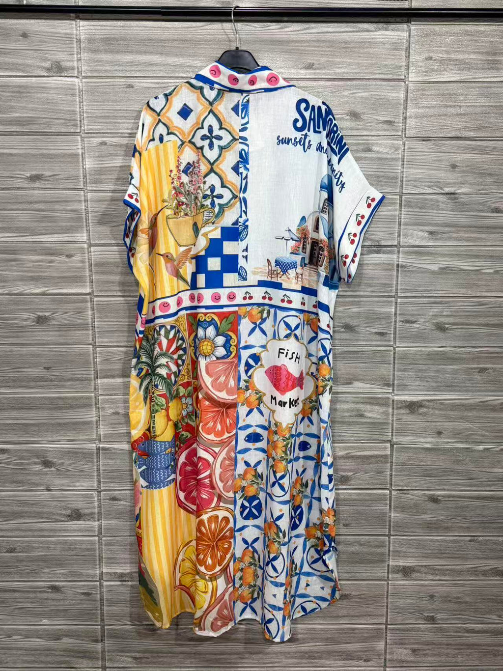 ZOSD1WH Mediterranean Print Shirt Dress White