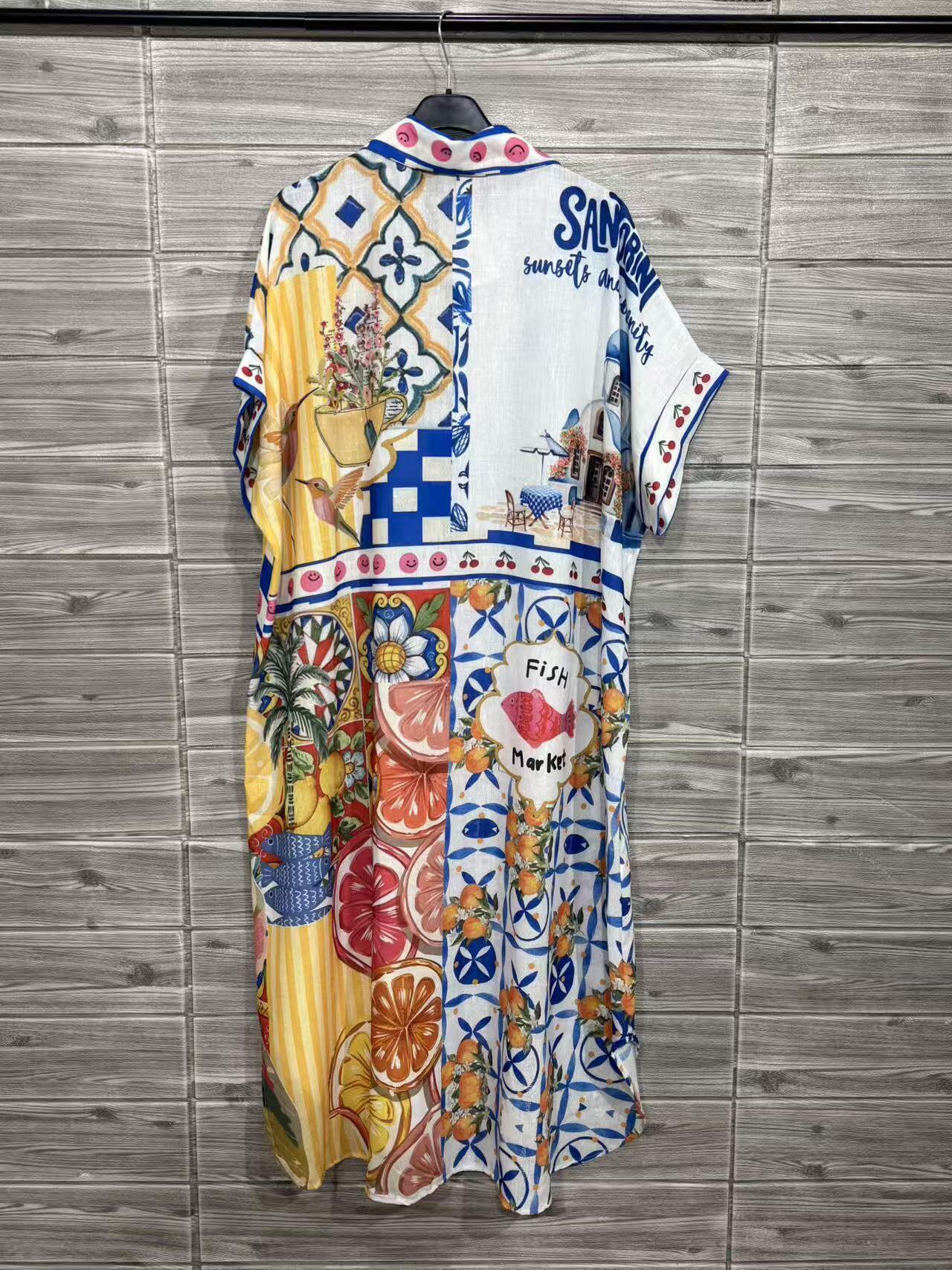 ZOSD1WH Mediterranean Print Shirt Dress White