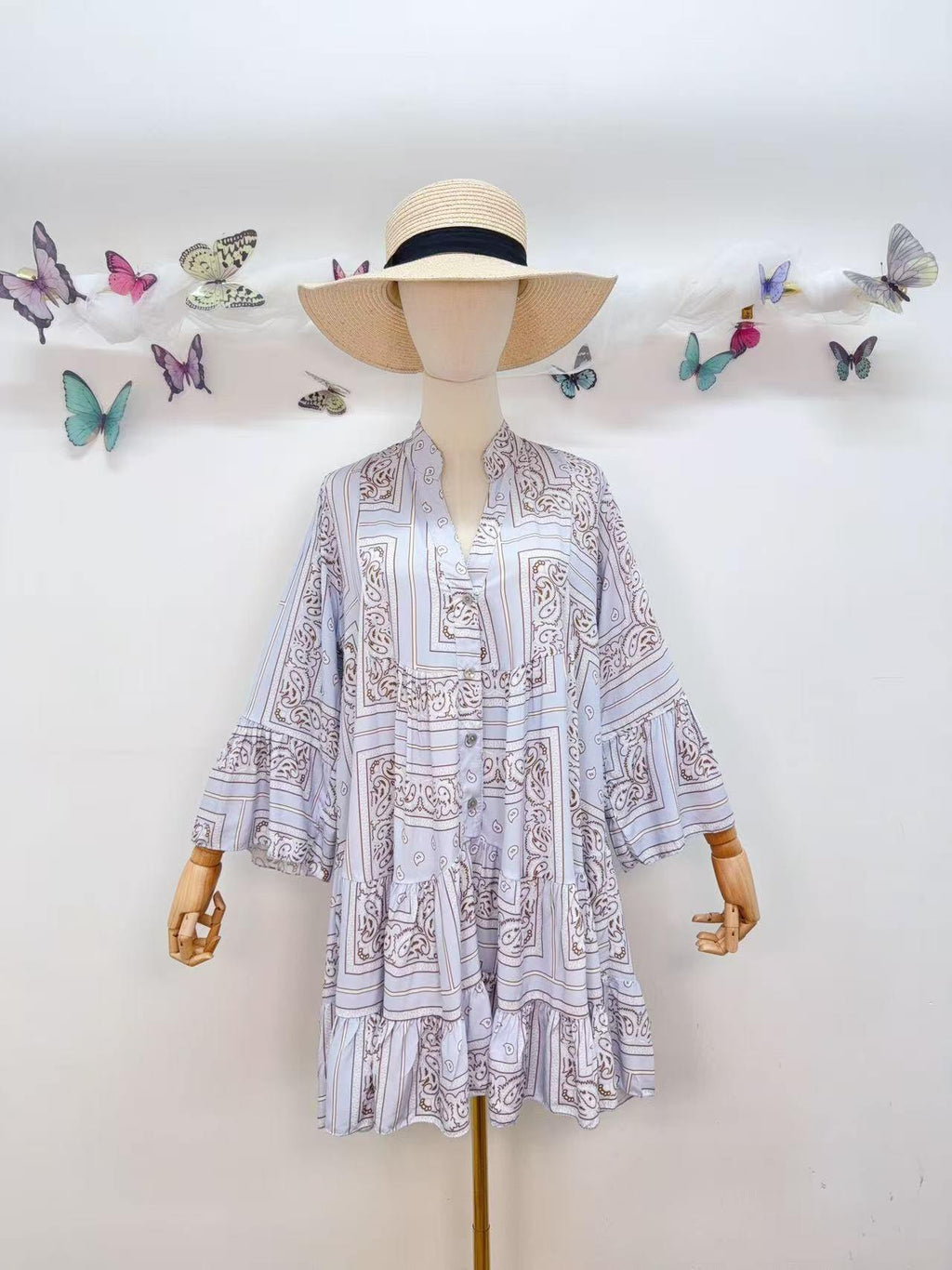 Loowie Buttoned Short Dress in Sky Blue