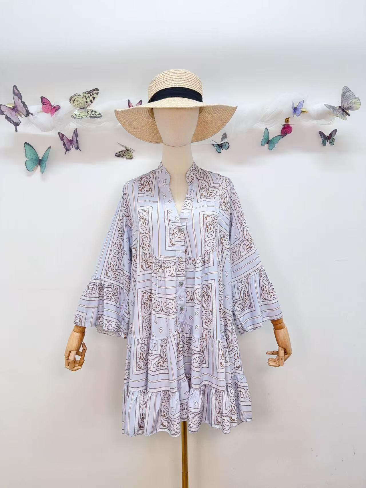 Loowie Buttoned Short Dress in Sky Blue