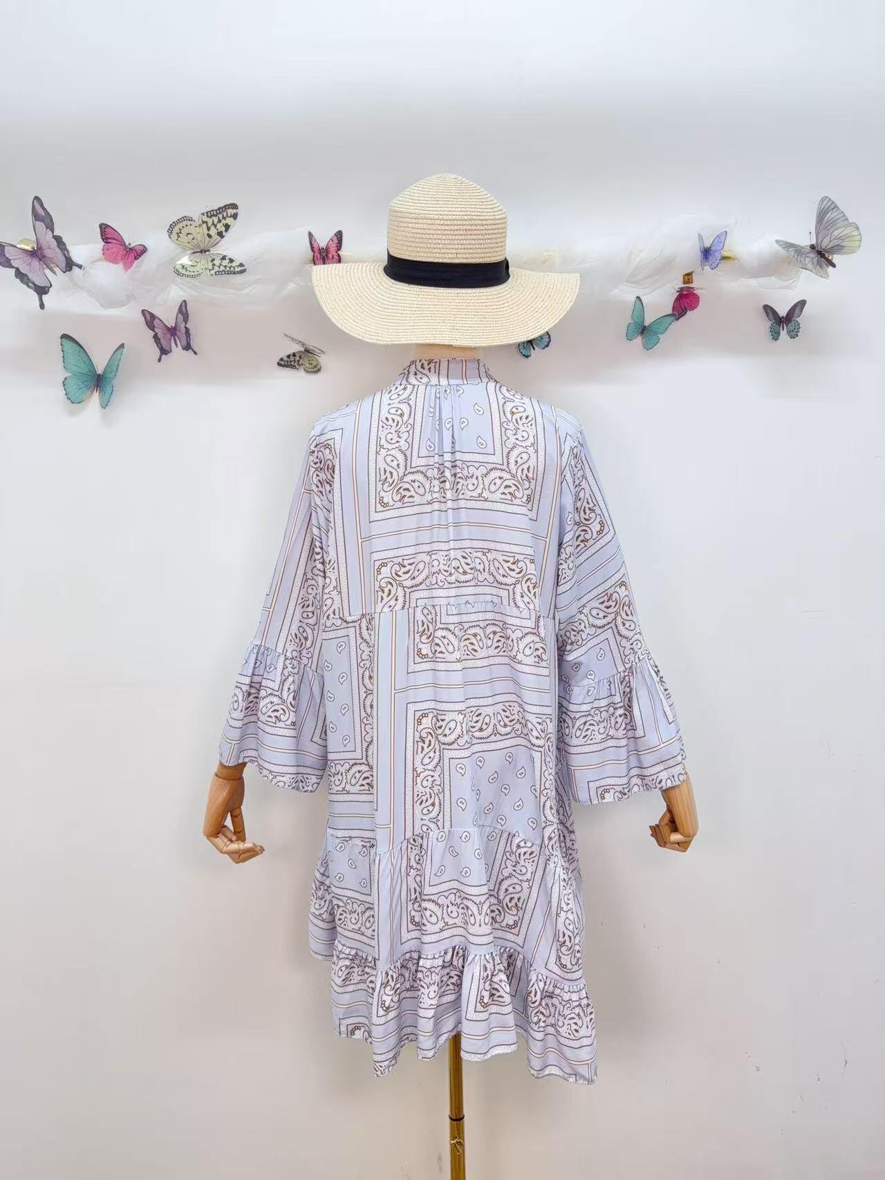 Loowie Buttoned Short Dress in Sky Blue