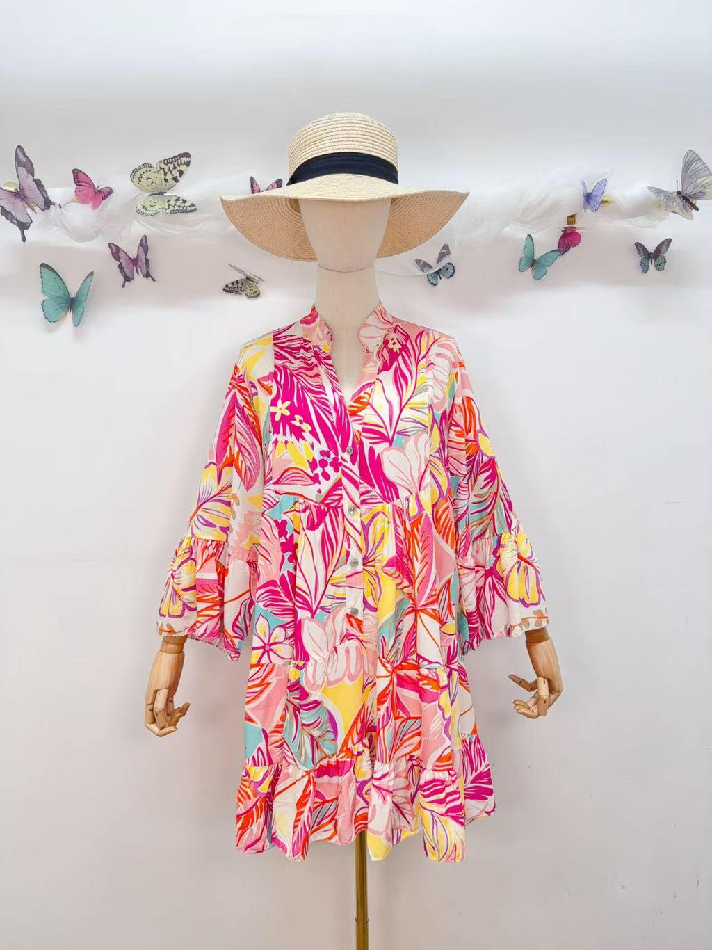 Loowie Short Buttoned Dress in Fuchsia