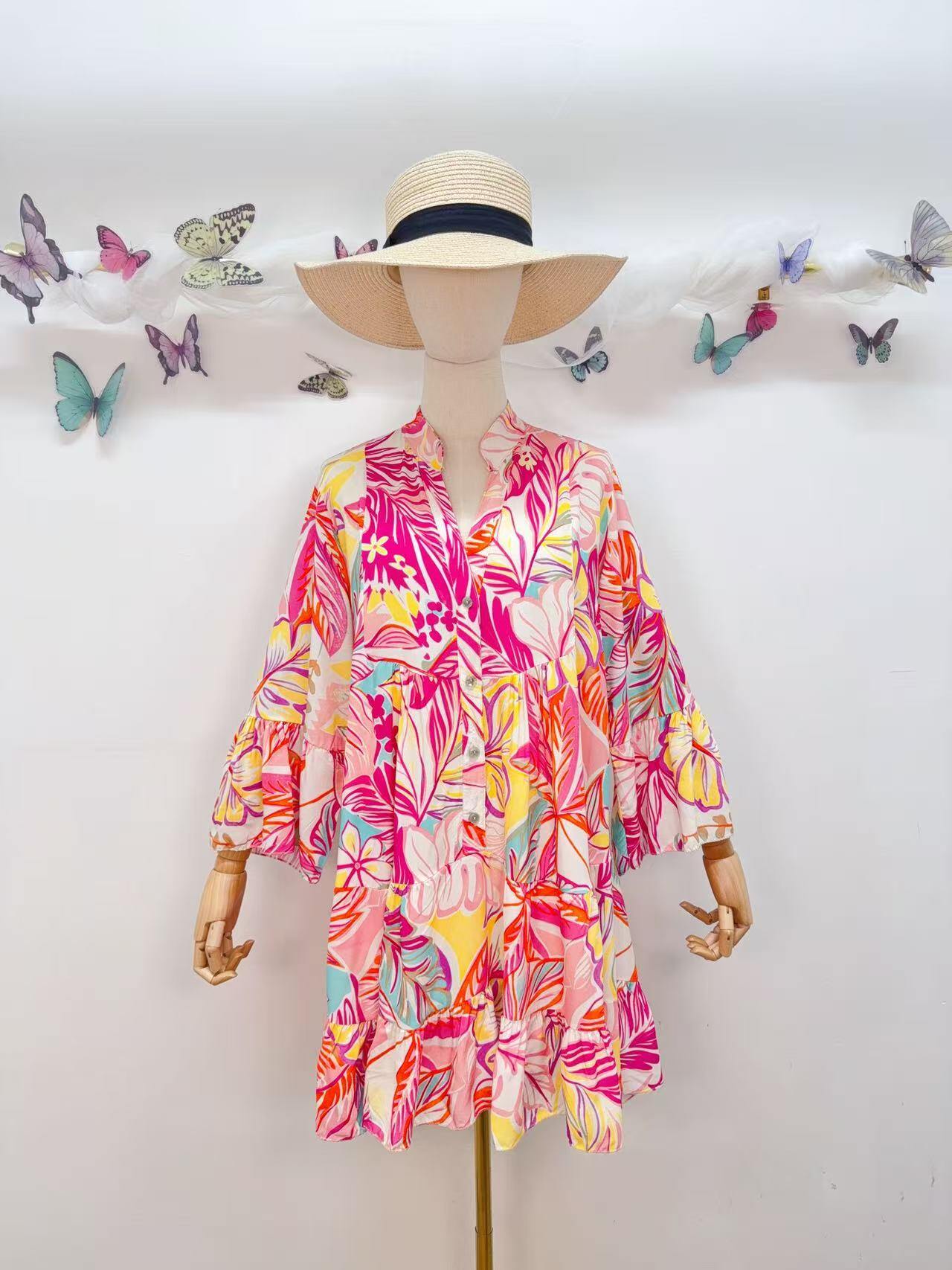Loowie Short Buttoned Dress in Fuchsia