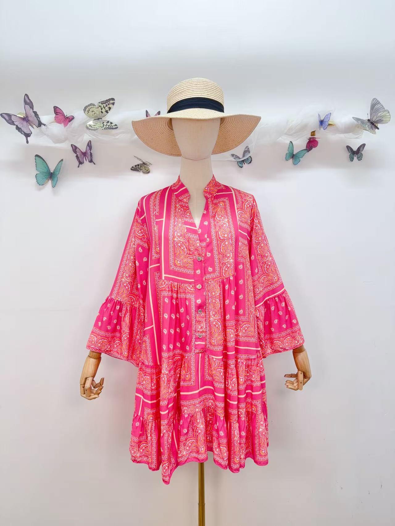 Loowie Buttoned Short Dress in Fuchsia