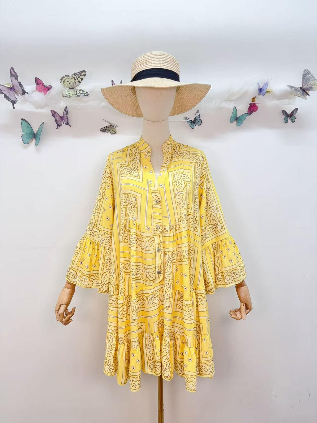 Loowie Buttoned Short Dress in Yellow