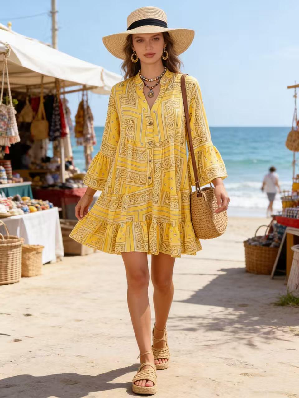 Loowie Buttoned Short Dress in Yellow