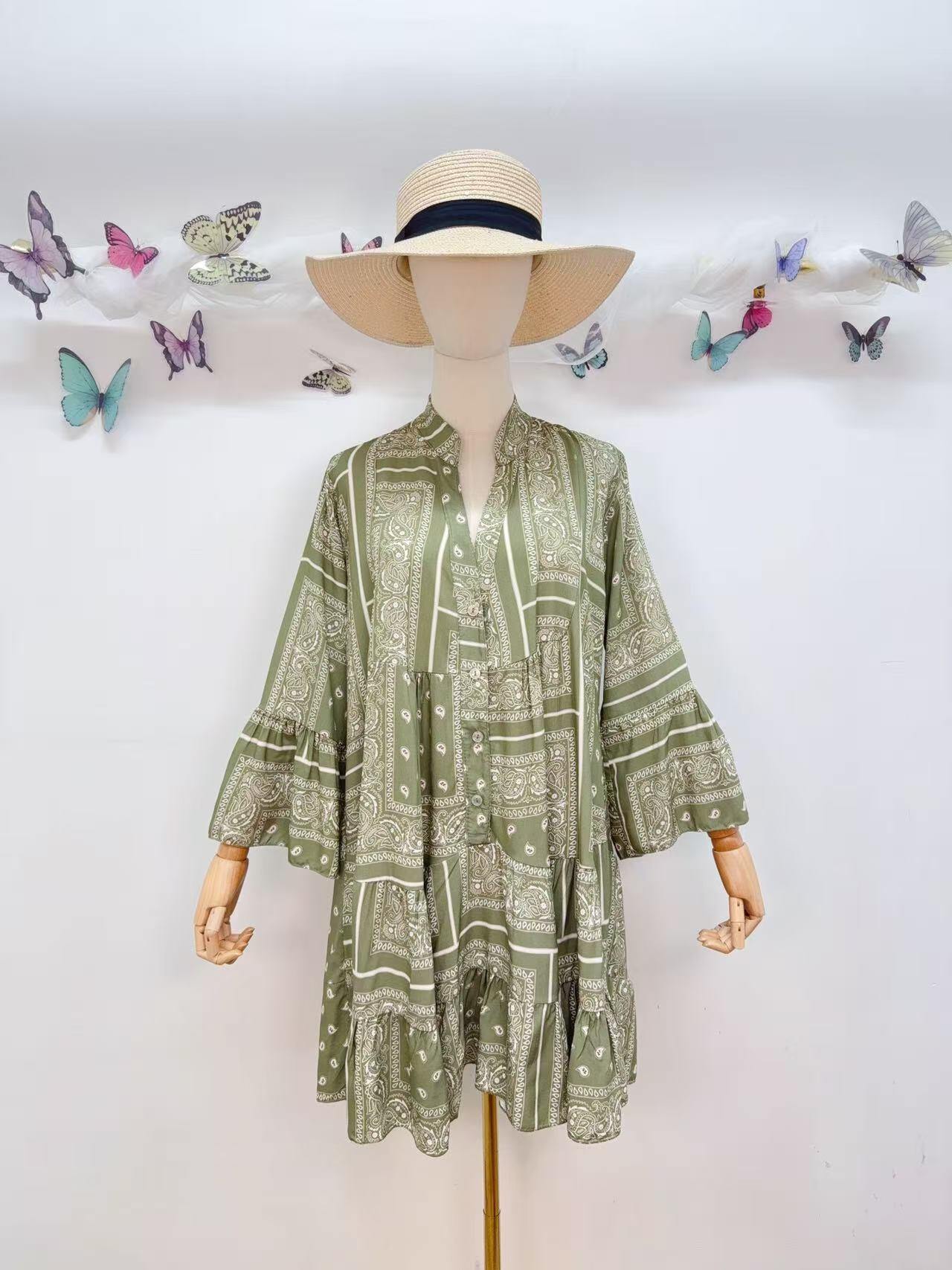 Loowie Buttoned Short Dress in Khaki