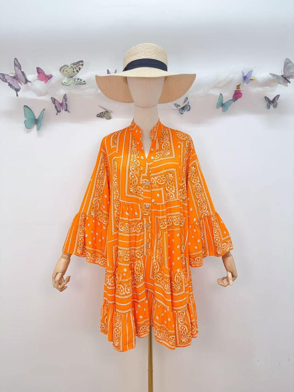 Loowie Buttoned Short Dress in Orange