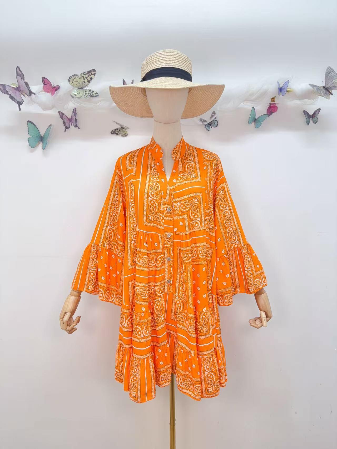 Loowie Buttoned Short Dress in Orange