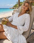 TDWNE Short Dress Wrap Neckline Eyelet — White