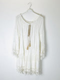 TDBEF Boho Short Dress Eyelet Fringes — White