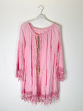 TDBEF Boho Short Dress Eyelet Fringes — Rose Shadow