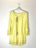 TDBEF Boho Short Dress Eyelet Fringes — Light Yellow