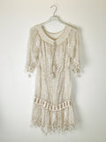 TDEGN Eyelet Gathered-Neck Dress — Beige