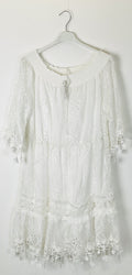 TDEGN Eyelet Gathered-Neck Dress — White