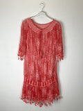 TDEGN Eyelet Gathered-Neck Dress — Coral