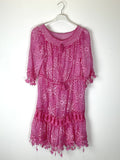 TDEGN Eyelet Gathered-Neck Dress — Fuchsia