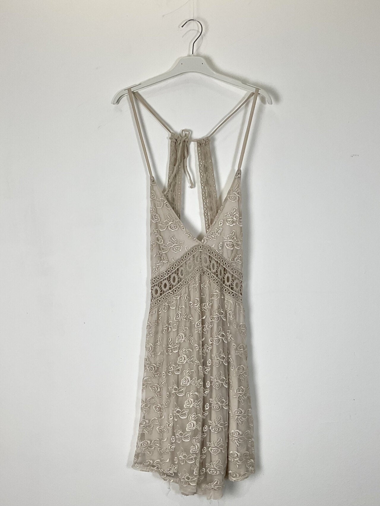 TDSEM Embroidered Strappy Mini Dress — Beige