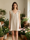 LSRMCBG Ruffled Gauze Cotton Mini Dress Beige
