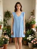 LSRMCSB Ruffled Gauze Cotton Mini Dress Sky Blue