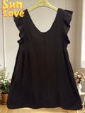 LSRMCCH Ruffled Gauze Cotton Mini Dress Chocolate