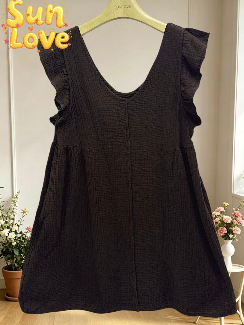 LSRMCCH Ruffled Gauze Cotton Mini Dress Chocolate