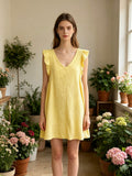 LSRMCYL Ruffled Gauze Cotton Mini Dress Yellow