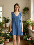 LSRMCDN Ruffled Gauze Cotton Mini Dress Denim